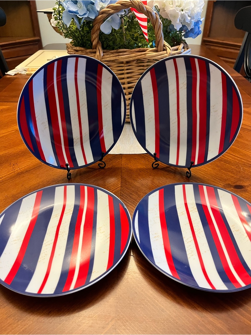 Pier 1 Imports Striped Red, White & Blue salad/dessert Plates - Set of 4